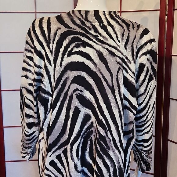 JM Collection Zebra Print Embellished Open-faced Cardigan - Picture 6 of 8